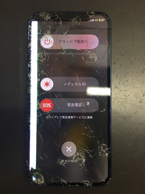 iPhone12　ガラス割れ+液晶表示不良+タッチ不可